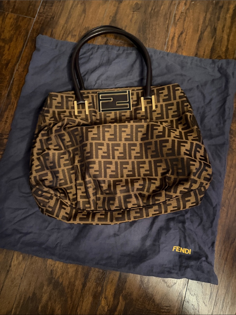Fendi Brown and Black Zucca Canvas Top-Handle Tote - like new